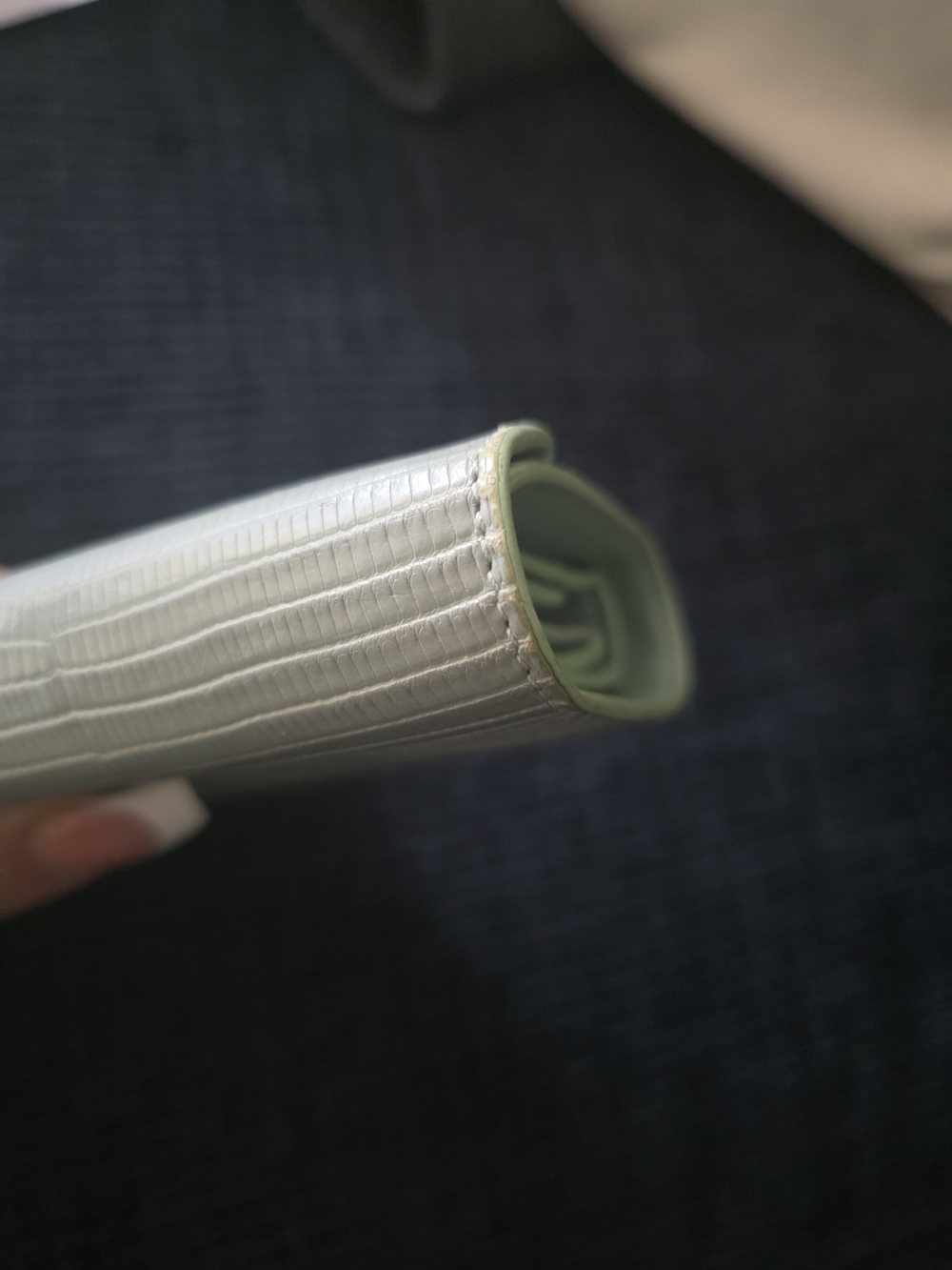 Celine Triomphe Embossed Croc Wallet in Light Green - Picture 12 of 16